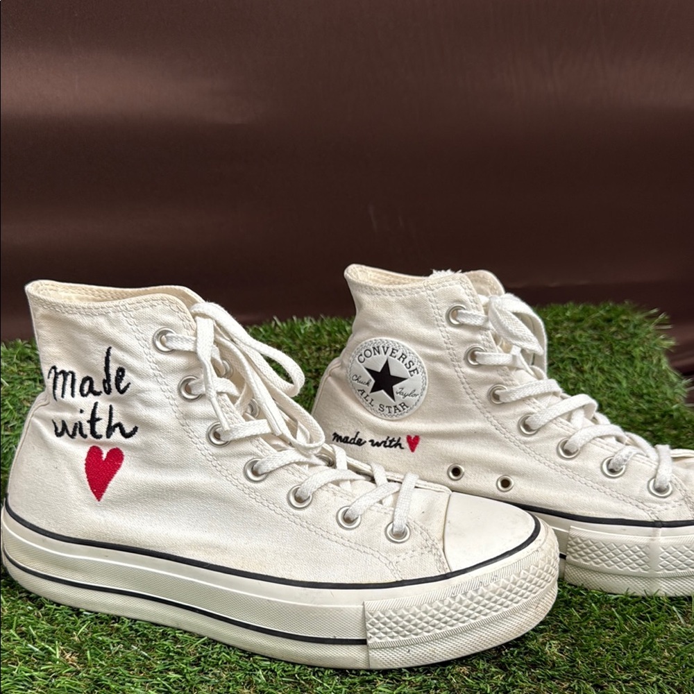 Converse Women's Limited Edition Valentines Day White High-Tops w/ Heart Detail